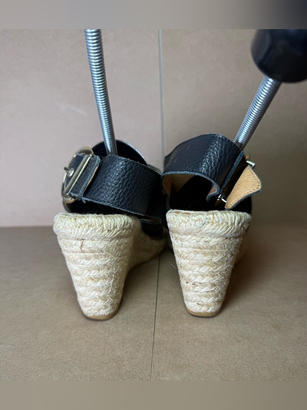 Maypol Black Leather Peep Toe Slingback Espadrille Sandals 3" Size US 7.5/8 - Picture 5 of 9